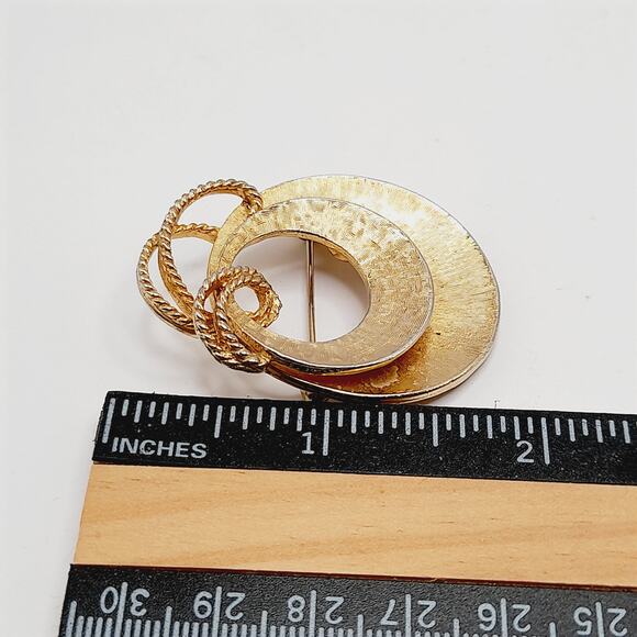 Arthur Pepper ART Modernist Gold Tone Textured Circle Brooch Vintage 1950s - Picture 3 of 7